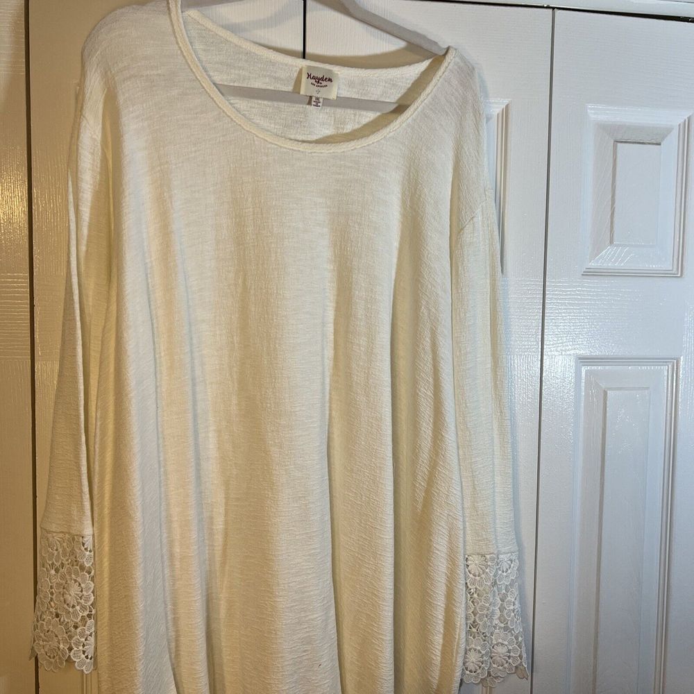 Hayden Los Angeles Womens 1XL White Long‎ Lace designed sleeves Shift Dress
